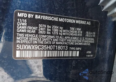 2017 BMW X3 xDrive28I from USA, damaged, VIN 5UXWX9C35H0T18013